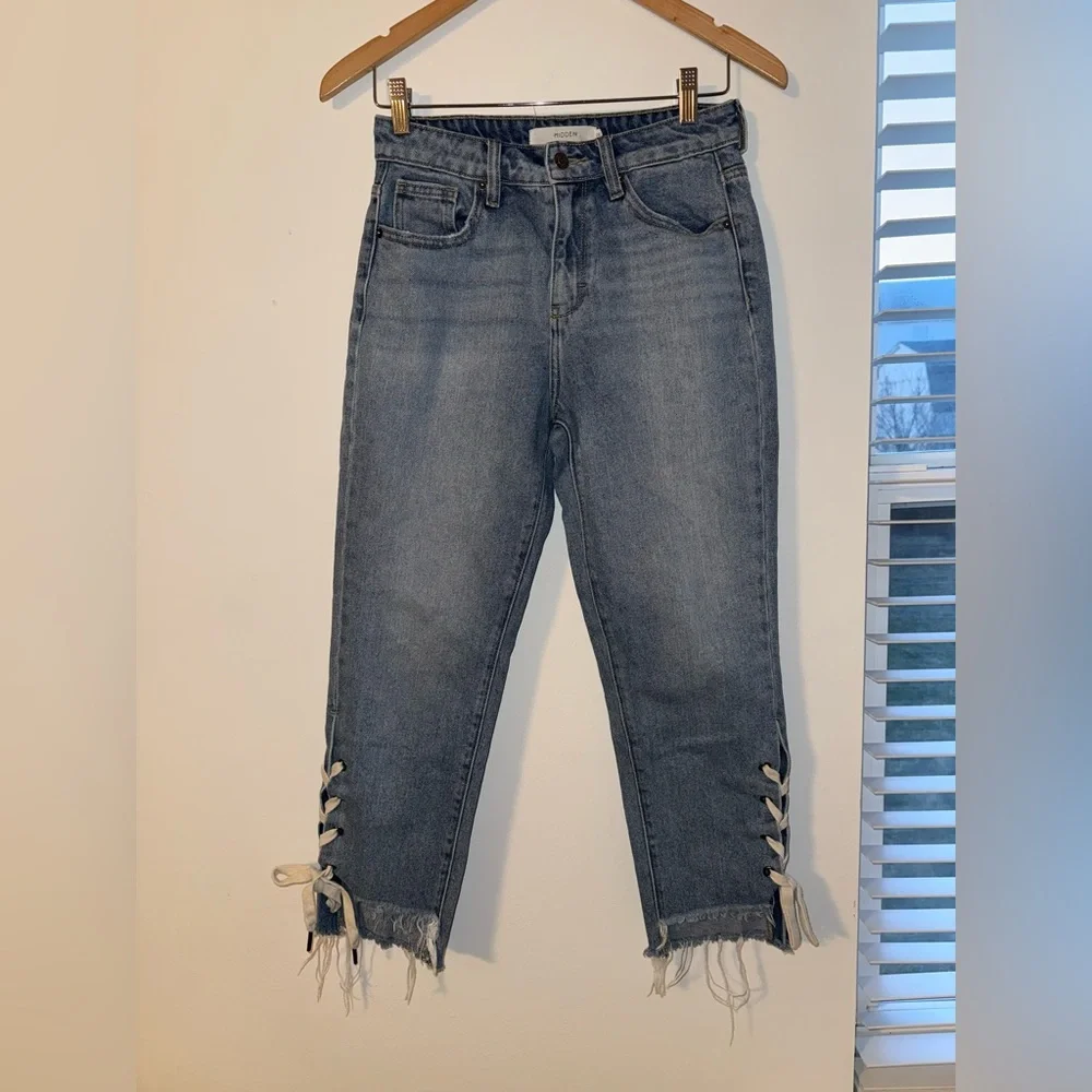 Hidden Lace Up Denim Straight Leg Jeans Size 26 - Picture 1 of 16